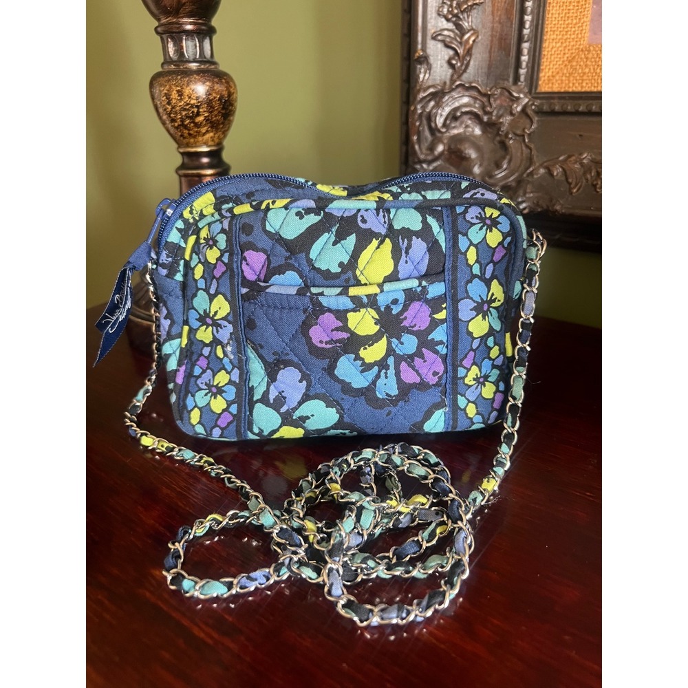 Vera Bradley mini crossbody chain bag "Indigo Pop" pattern quilted fabric